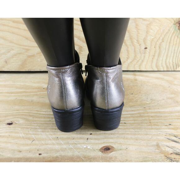 Fly London Boots 6.5 Black Leather Gold Bronze Colorblock Ankle 10 Bootie Shoes - Picture 4 of 8